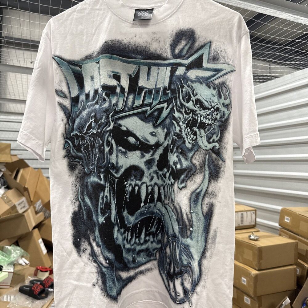 Lost Hills Men's S Black Flaming Skull Graphic Streetwear Made in USA NWoT